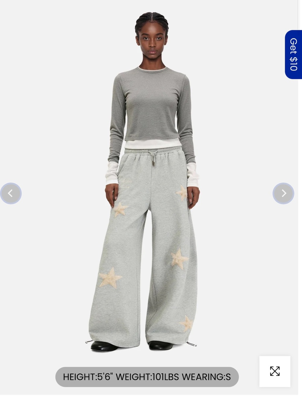 Aelfric Eden Star Appliqué Baggy Barrel Sweatpants - Light Gray with Cream Stars